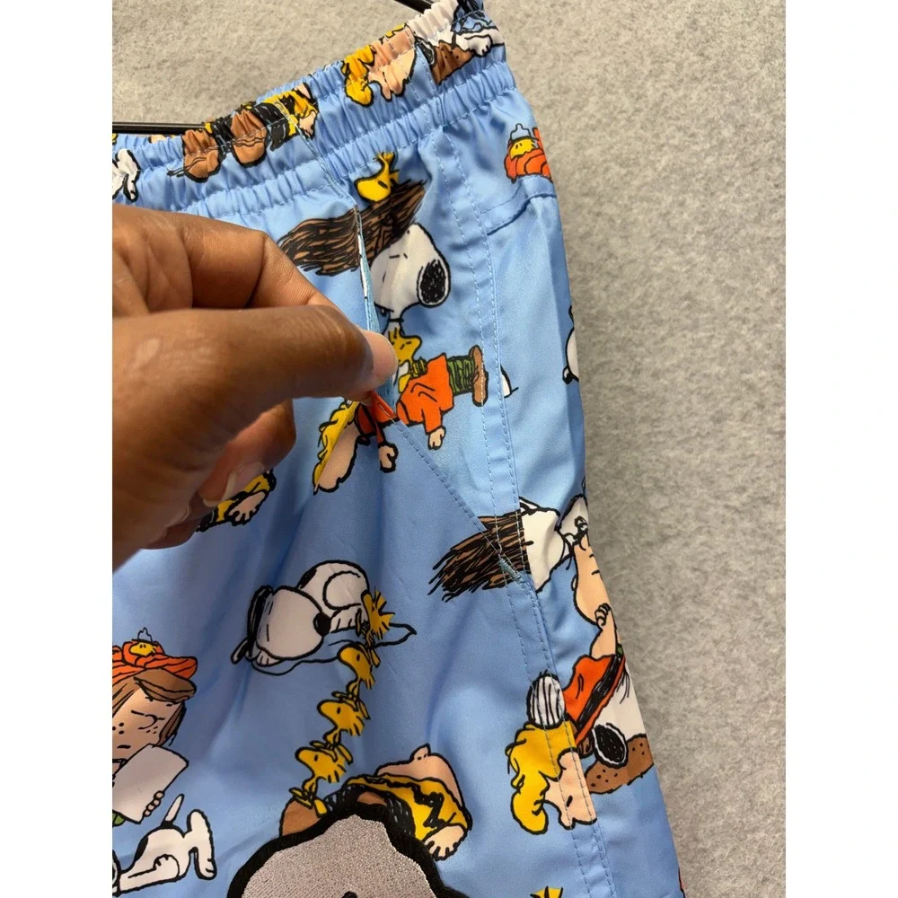 Peanuts Snoopy Charlie Brown Swim Trunks Mens Large Blue All Over Print NWT